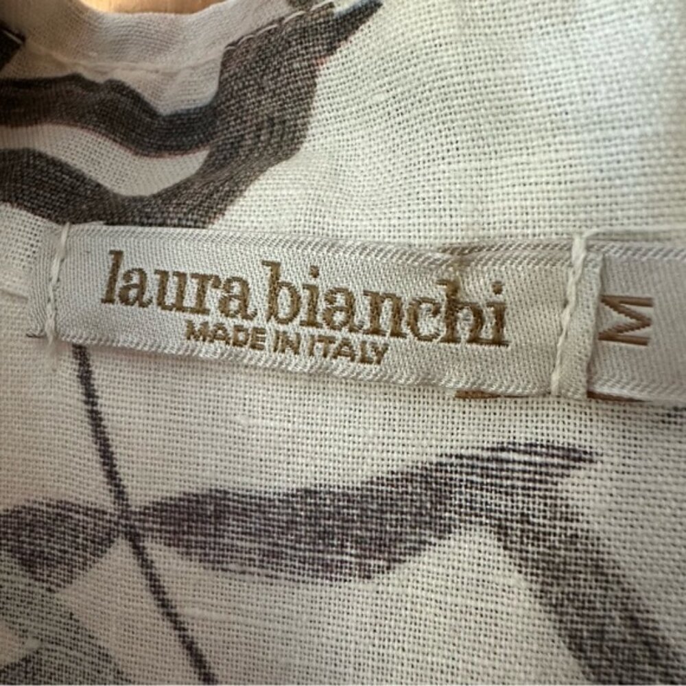 Laura Bianchi 100% Linen Neutral Florals Button Up Sleeveless Shirt Dress - M - Picture 6 of 11